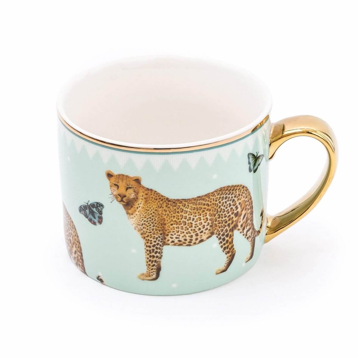 Pale Green Leopard Mug with Gold Handle