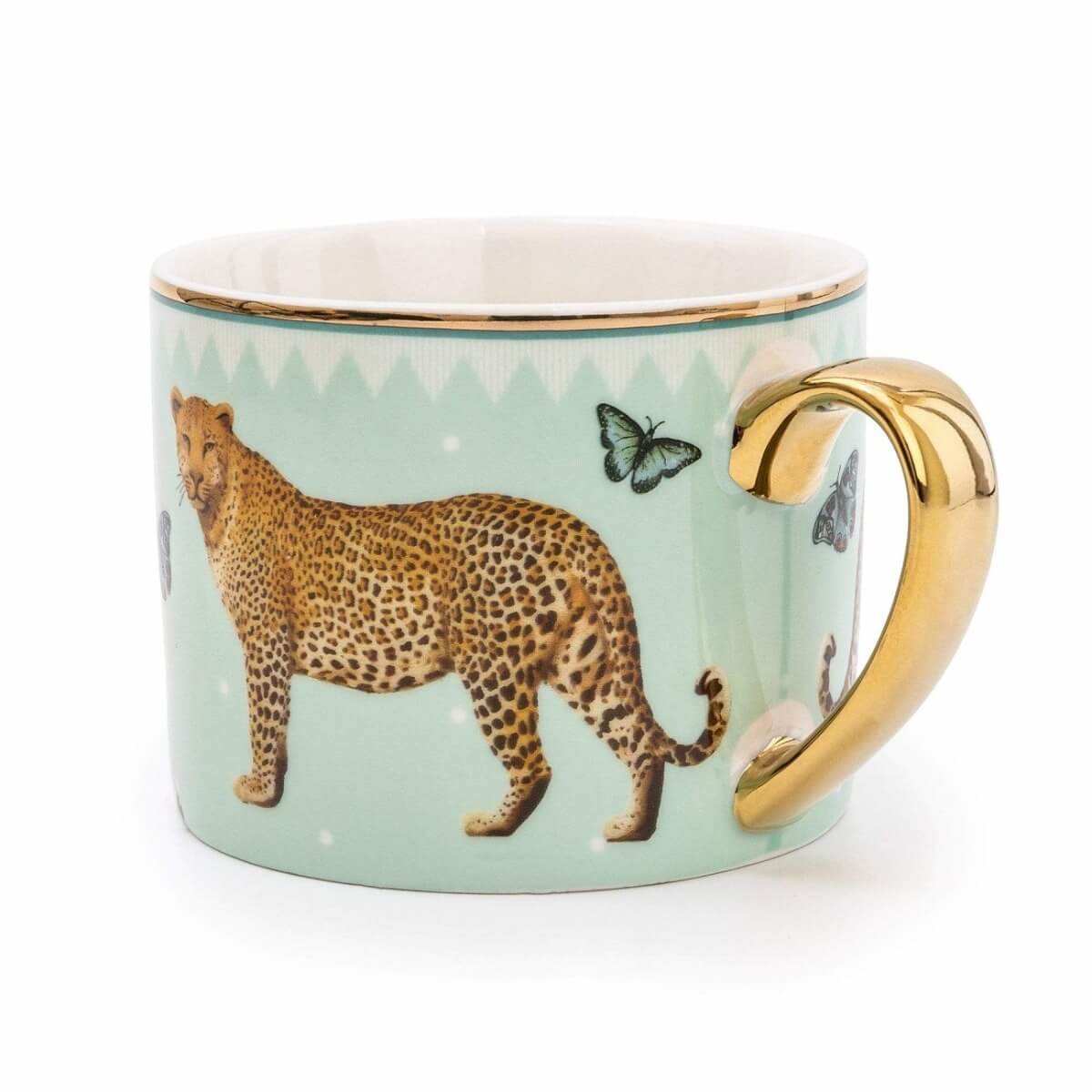 Pale Green Leopard Mug with Gold Handle