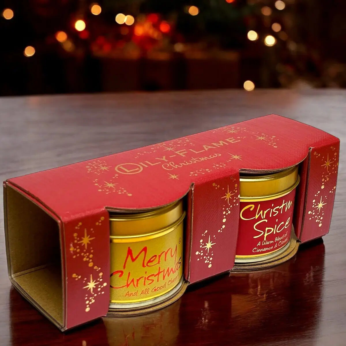 Lily-Flame Mini Tin Duo of Merry Christmas Spice Candles 