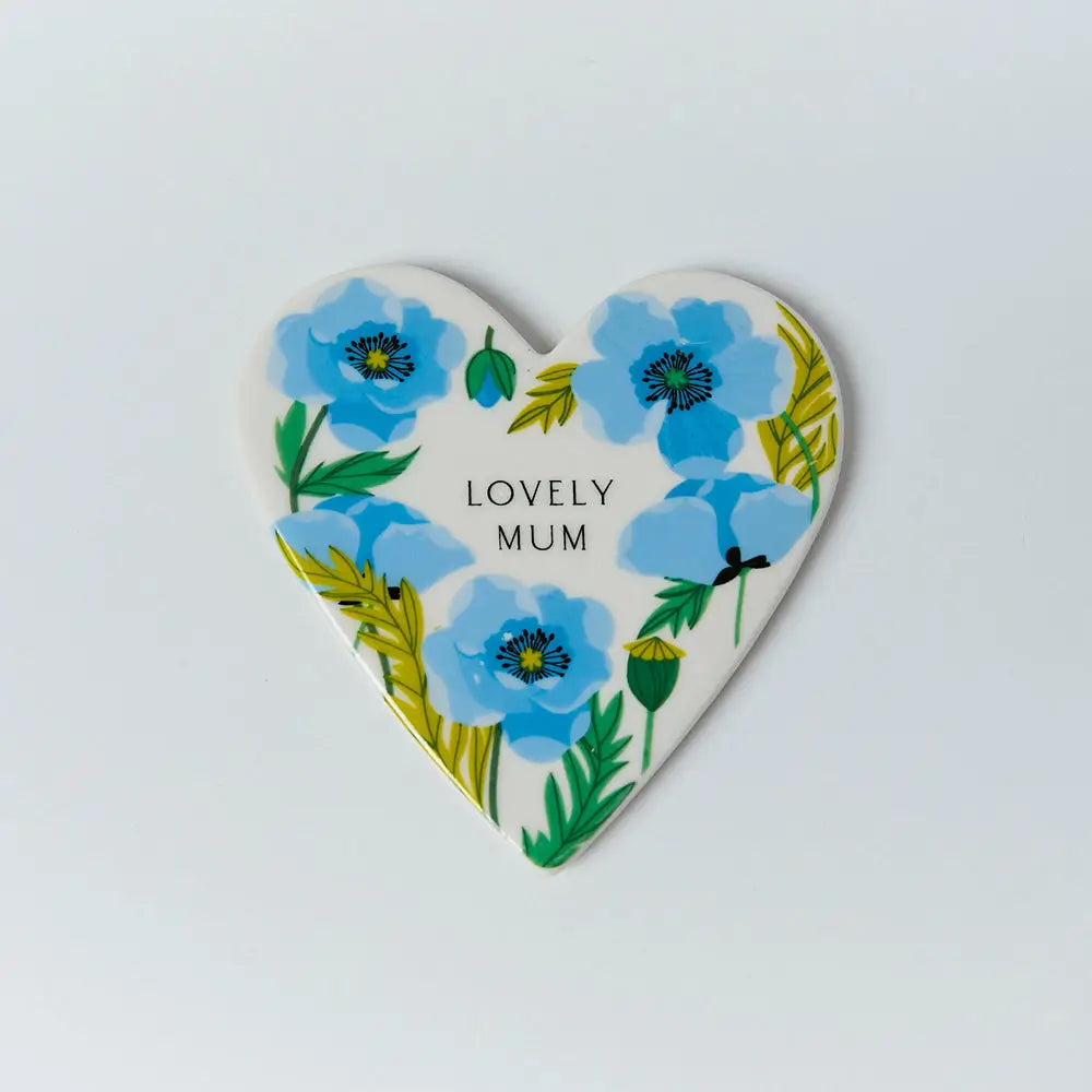 Lovely Mum Blue Poppy Heart Coaster by Belly Button Designs