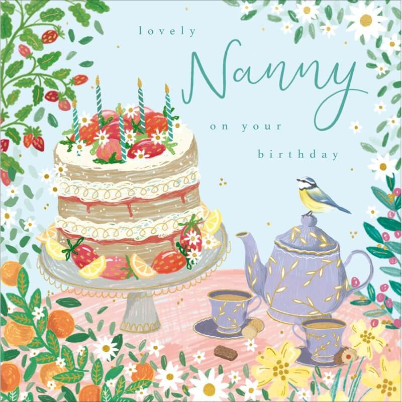 Lovely Nanny Birthday Card Tea & Cake