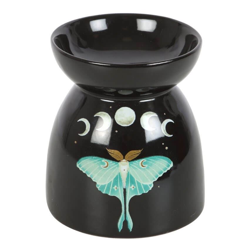 Luna Moth Wax Melt Warmer and Oil Burner in Black Ceramic