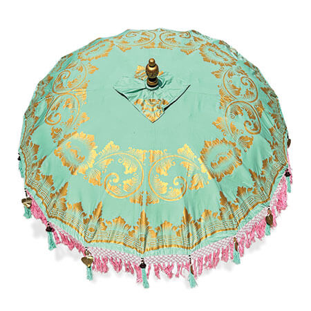 Mint & Gold Bali Sun Parasol with Pole Joint 2m Diameter