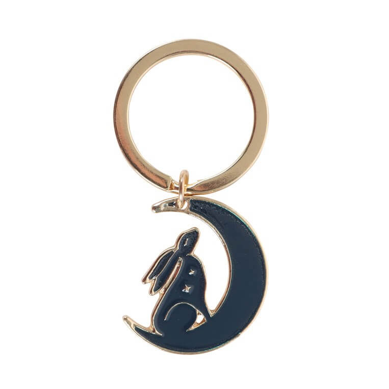Moon Gazing Midnight Hare Metal Keyring