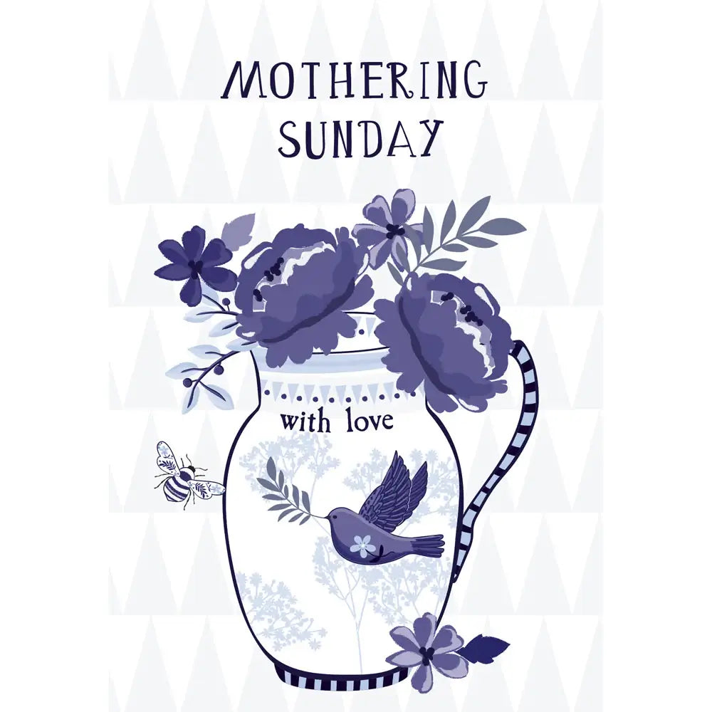 Mothering Sunday Card with Blue China Vase by Belly Button in Southend at Under the Sun shop