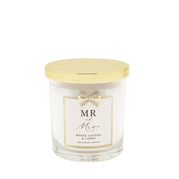 Mr & Mrs White Cotton & Linen Candle Jar