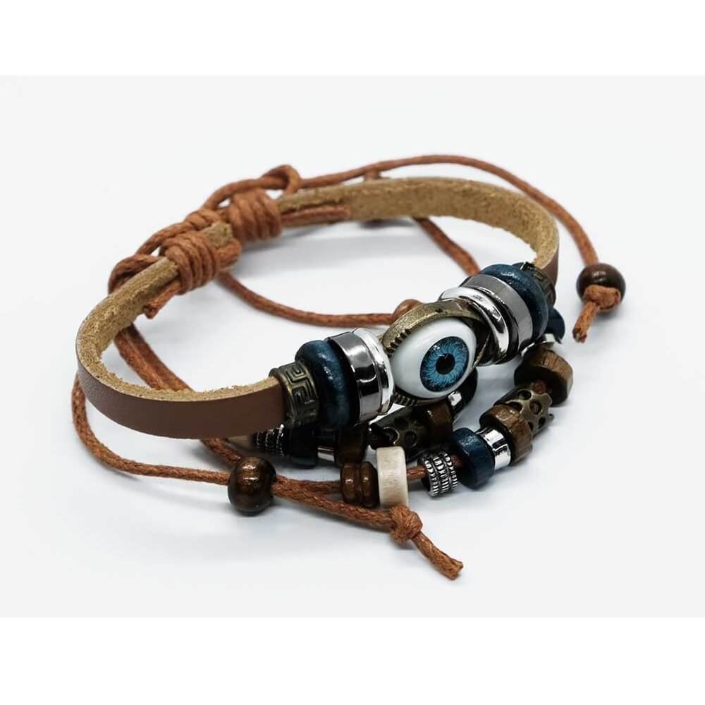 Evil Eye Leather Multi Strand Bracelet