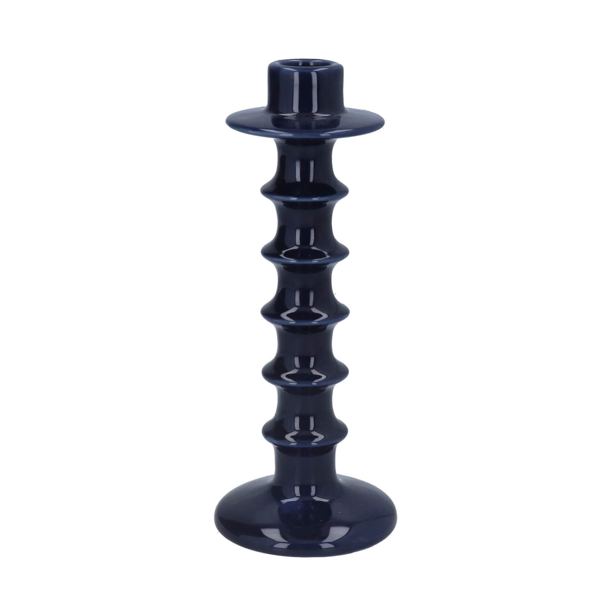 Navy Ceramic Hooped Candlestick by Gisela Graham