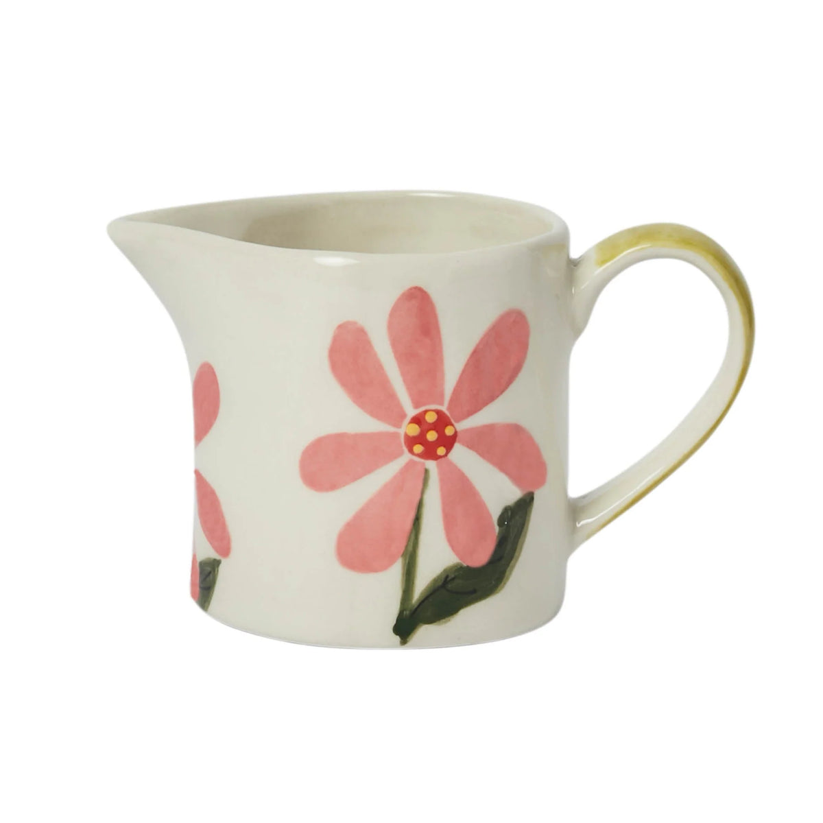 White stoneware mini jug with pink floral daisy design