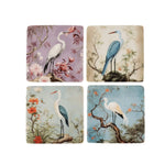 Set of four Oriental Crane coasters with bird and floral designs by London Ornaments