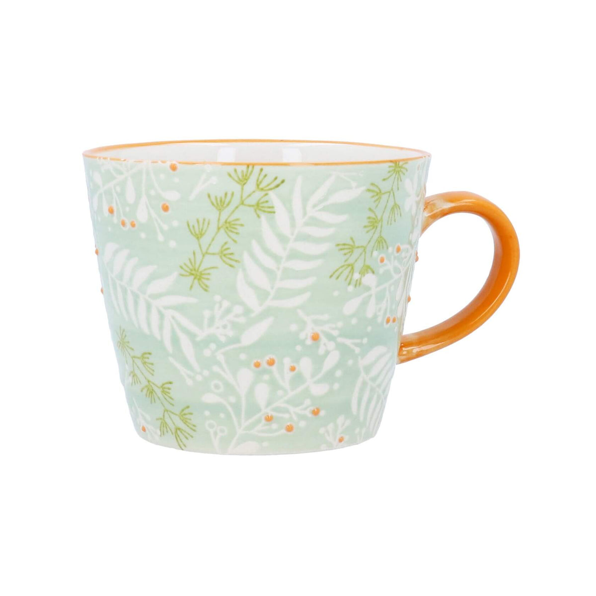 Pale green botanical stoneware mug by Gisela Graham