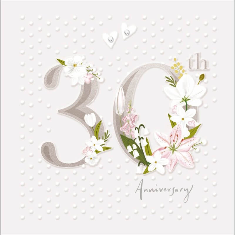 Pearl 30th Anniversary Card Flower & Gems