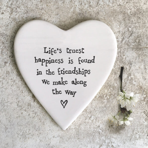 Lifes Truest Happiness White Porcelain Heart Coaster