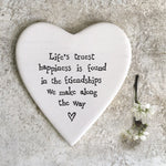 Lifes Truest Happiness White Porcelain Heart Coaster