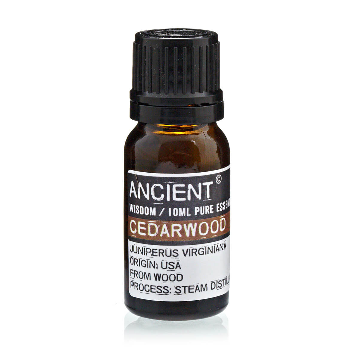 Pure Cedarwood Virginian Essential Oil in a Brown 10ml Bottle