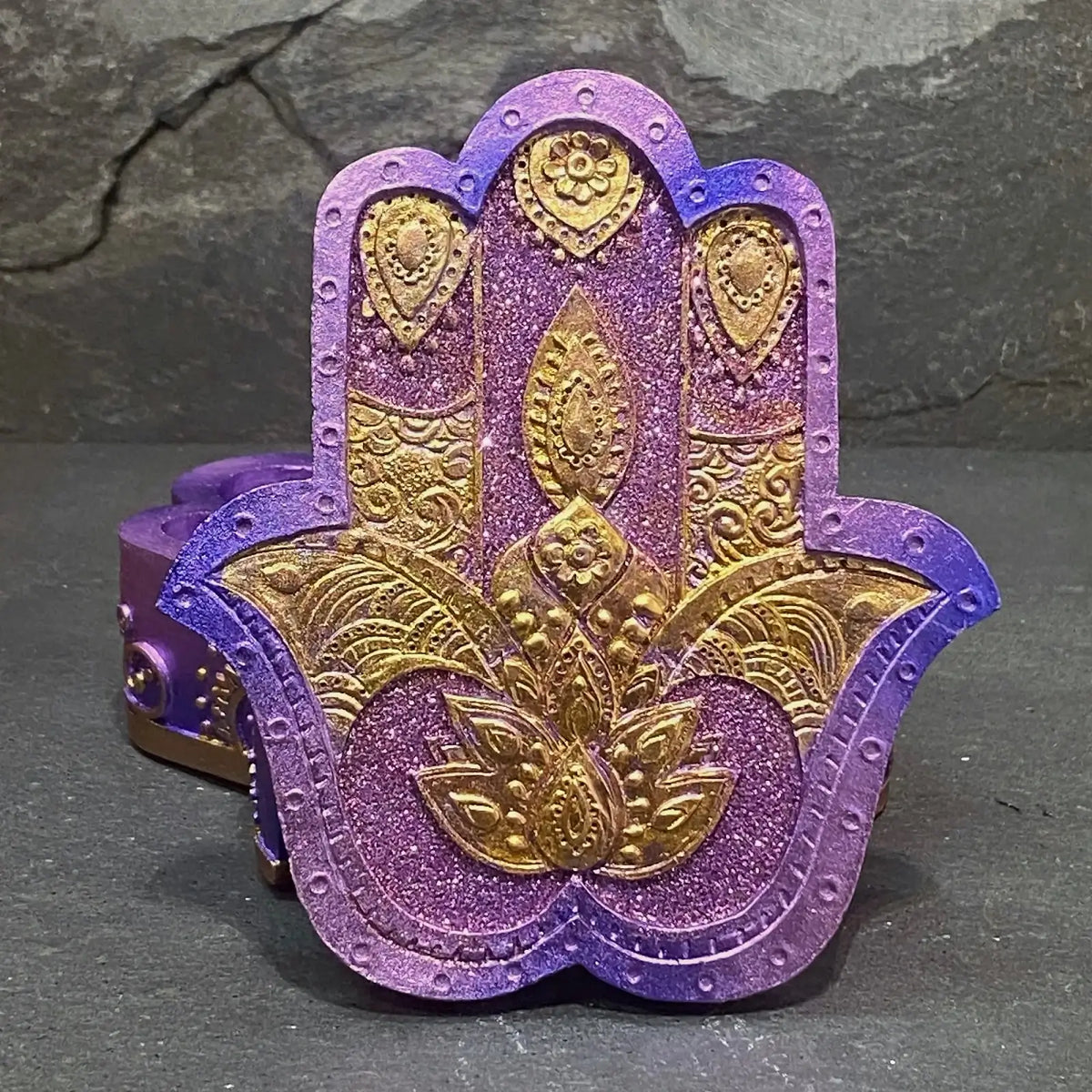 Purple and gold hand of hamsa trinket box