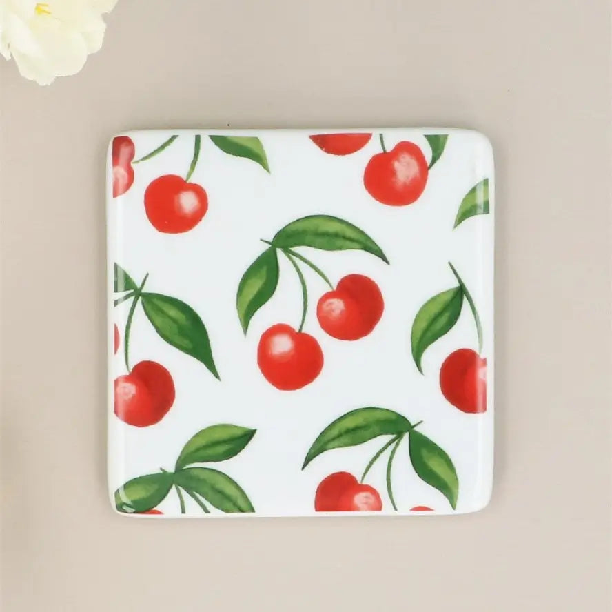 Red Cherries Porcelain Coaster by Gisela Graham stockist in Southend at Under the Sun shop.