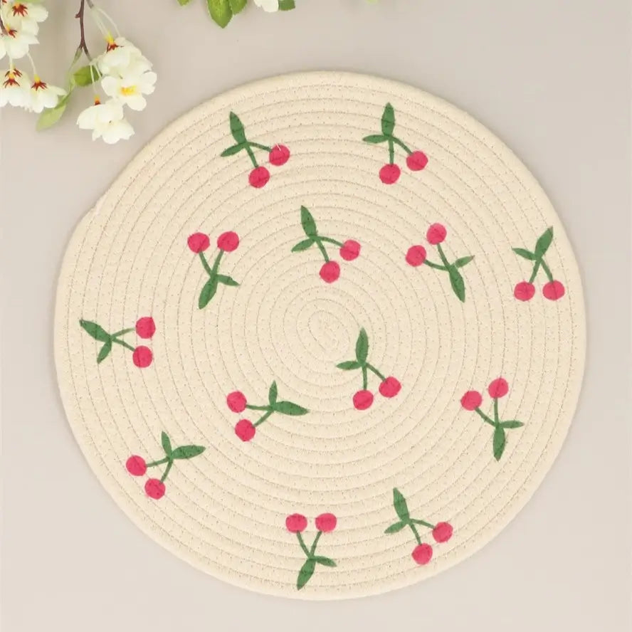 Red Cherries Round Fabric table placemat by Gisela Graham in Southend