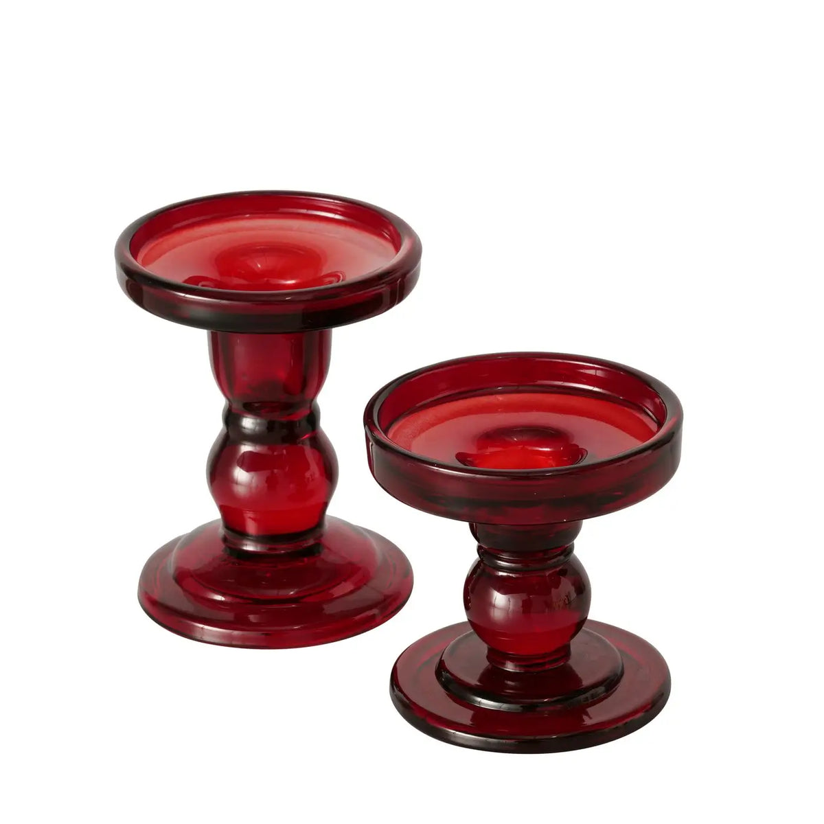 Red Glass Dual Purpose Candle Holder for Dinner Candle and Pillar Candle