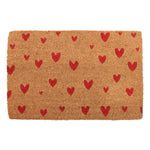 Red Love Hearts printed on a natural coir doormat