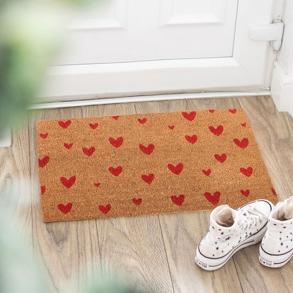 Red Love Hearts NaturalCoir Doormat