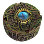 A round Blue Dragon Eye Trinket Box with Celtic inspired detail