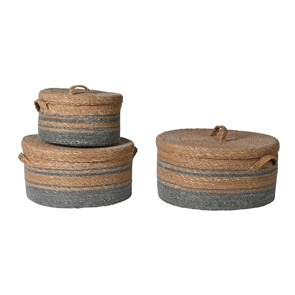 Set of 3 Round Seagrass Lidded Baskets