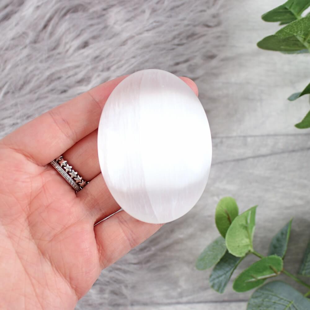 Selenite Crystal Palm Stone