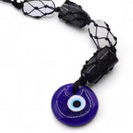 Selenite & Black Tourmaline Pendant with Blue Evil Eye