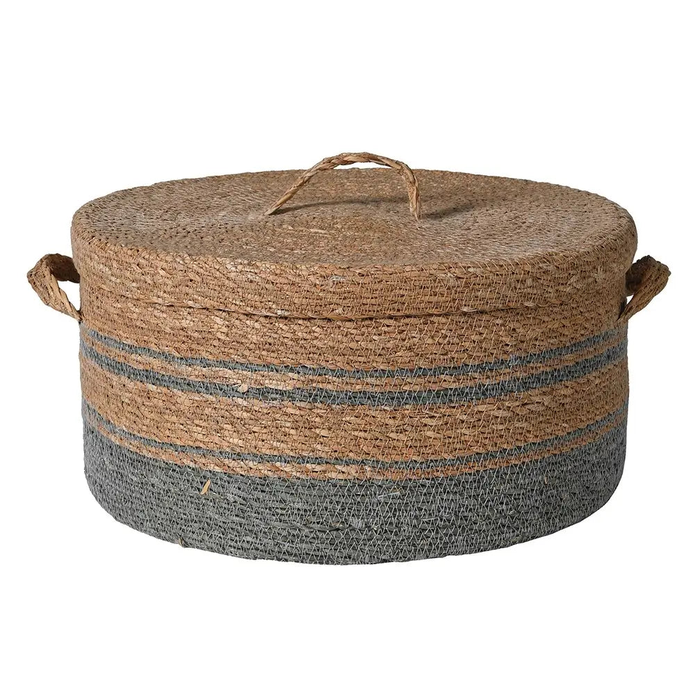 Set of 3 Round Seagrass Lidded Baskets