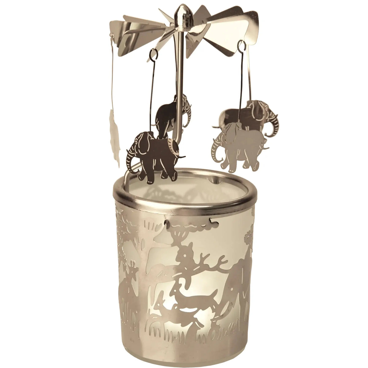 Silver Elephant Tealight Spinner Carousel