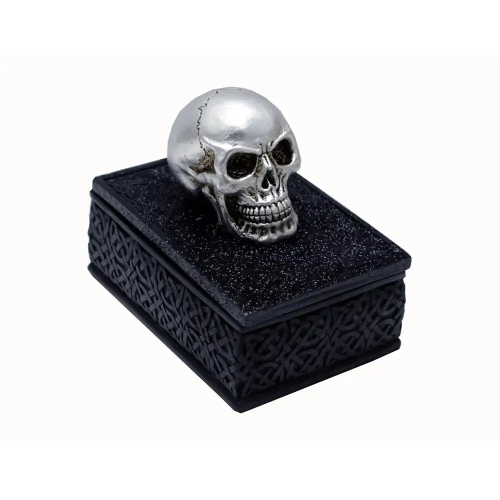 Silver Skull On Black Trinket Box