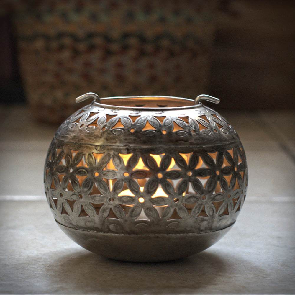 Punched Silver Bowl Tealight Holder