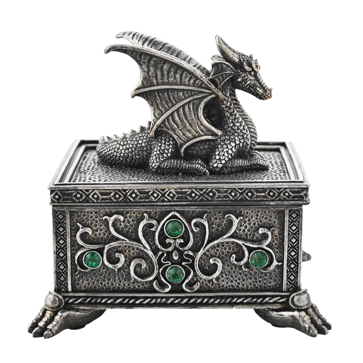 Pewter Effect Dragon Trinket Box
