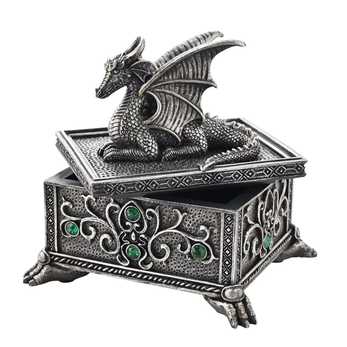 Pewter Effect Dragon Trinket Box