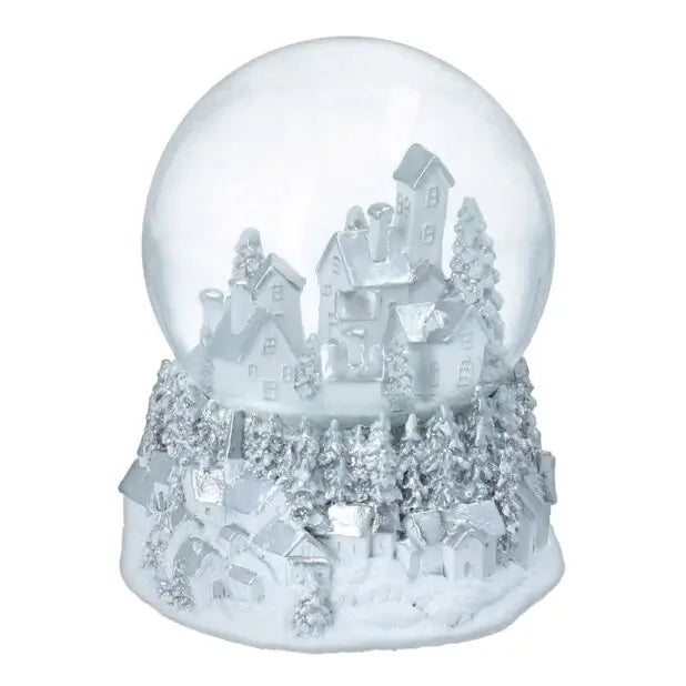 Silver & White Village Musical Snow Globe Gisela Graham