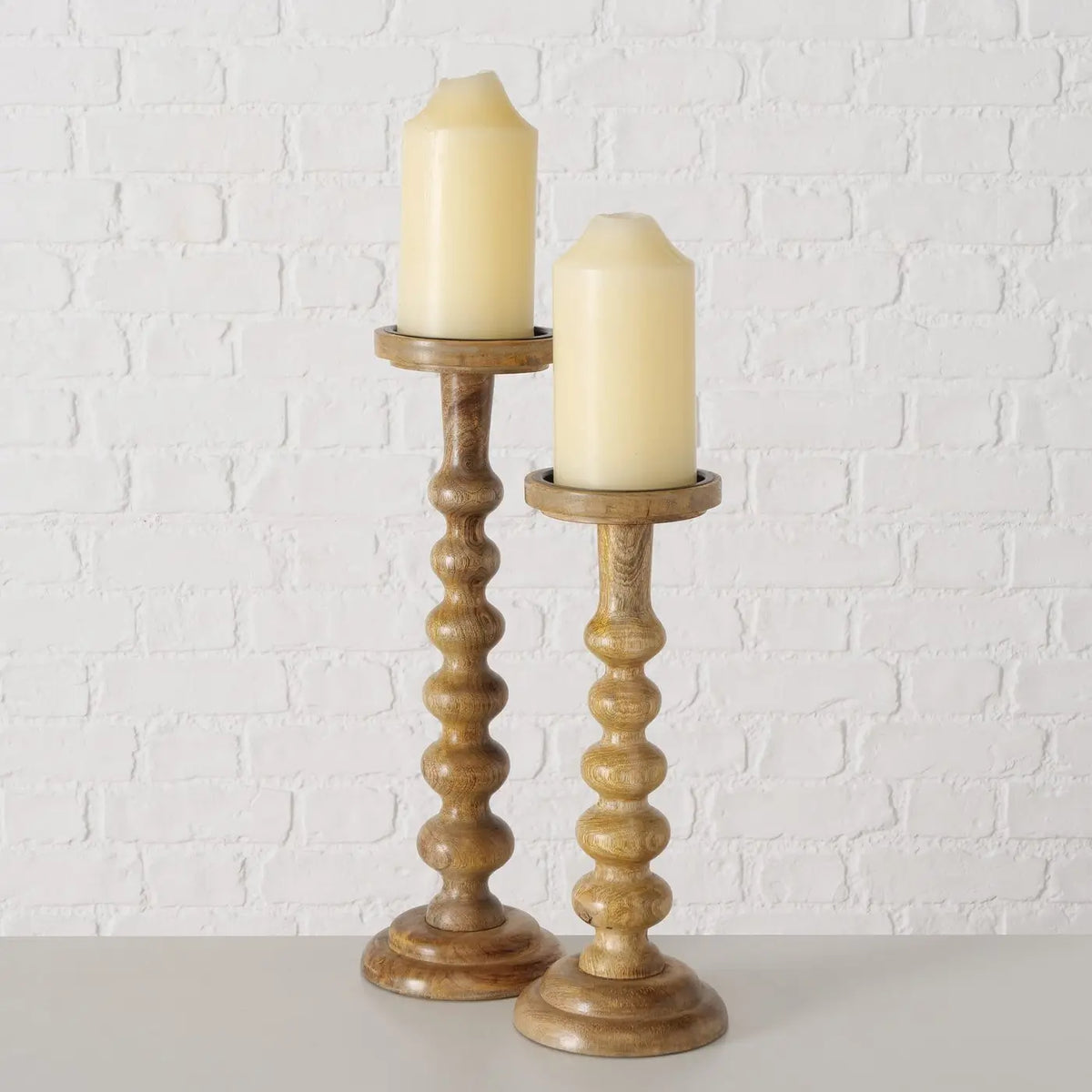 Tall Turned Wood Pillar Candle Holder