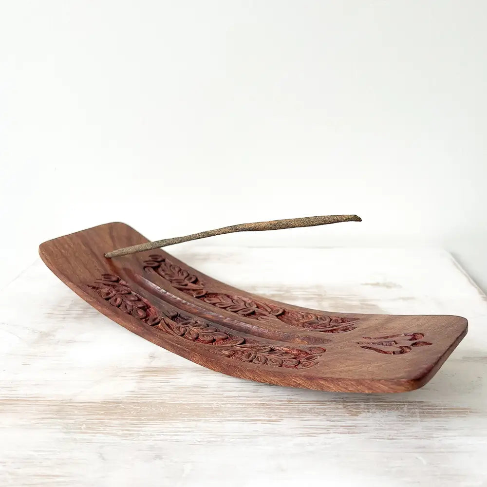 Extra Wide Carved Wood Incense Holder