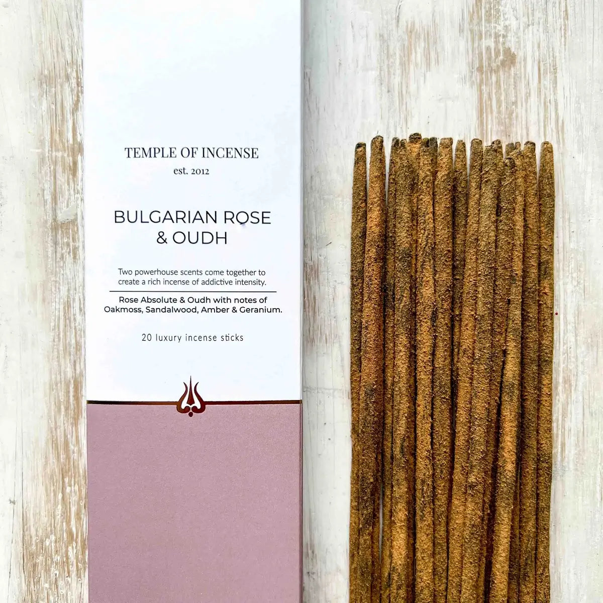 Bulgarian Rose & Oudh Incense Sticks from Temple of Incense in Southend. Buy at Under the Sun incense shop