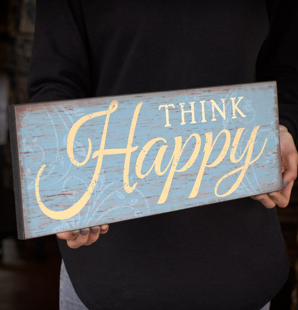 Think Happy Turq MDF Sign