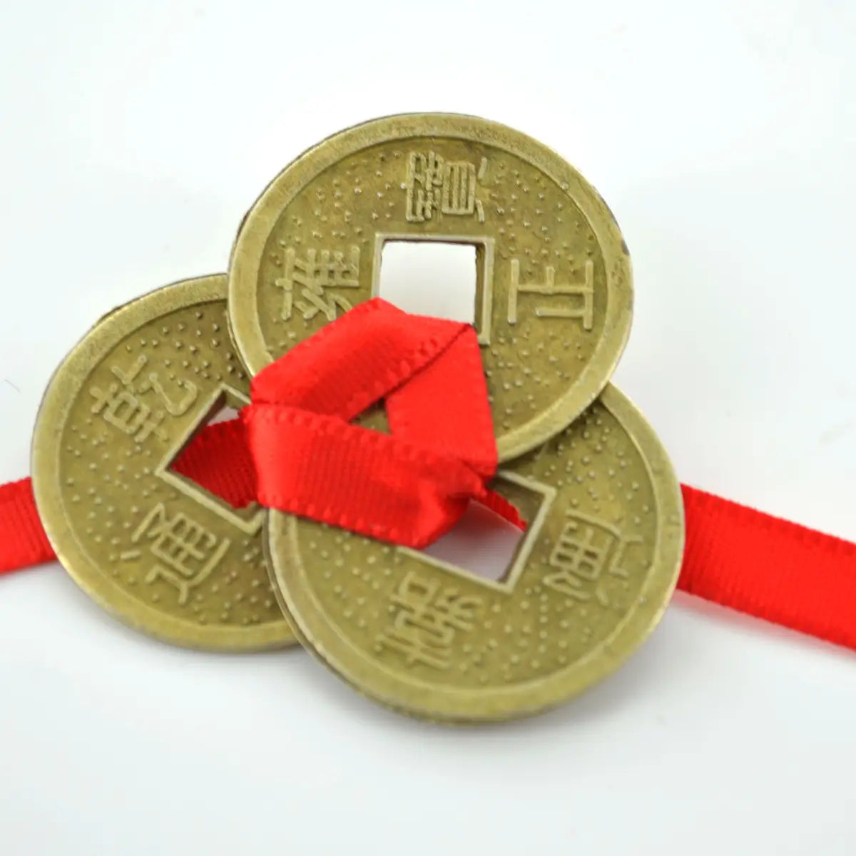 Three Lucky Feng Shui Cash Coins With Red Ribbon