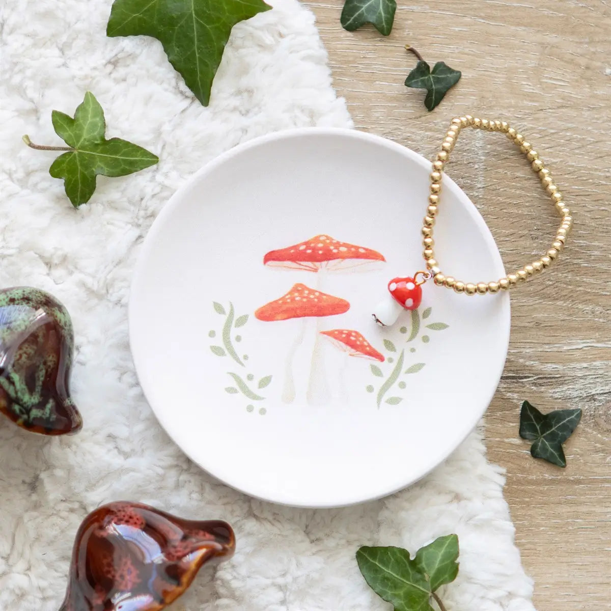Toadstool Mushroom Ceramic Trinket Dish