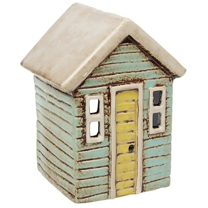 Village Pottery Aqua Beach Hut House Tealight holder