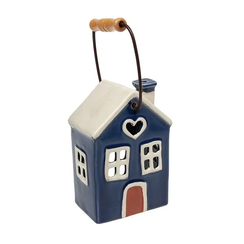 Village Pottery Blue Heart House tealight candle lantern in Southend