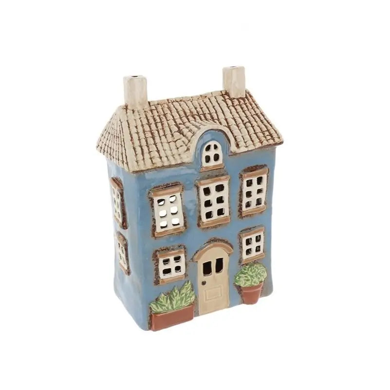 Village Pottery Blue House Garden Tealight Holder