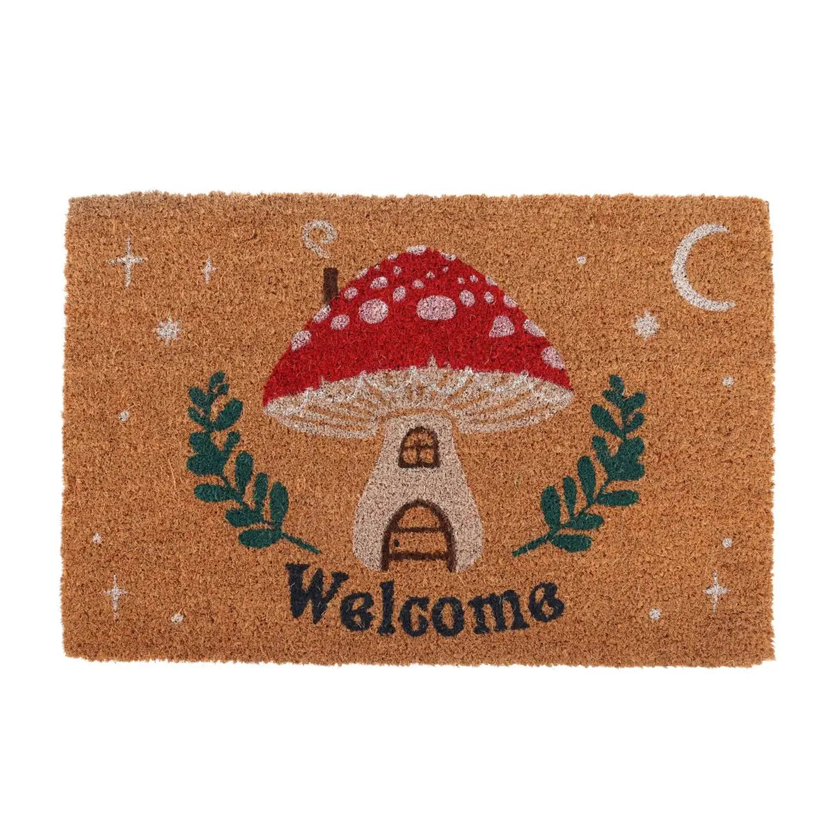 Welcome Mushroom Toadstool House Natural Coir Doormat in Southend at gift shop Under the Sun