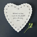 Welcome To Our Home Scallop Edge Coaster by East of India in Southend