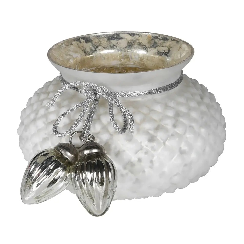 Glass White Acorn Tealight Holder