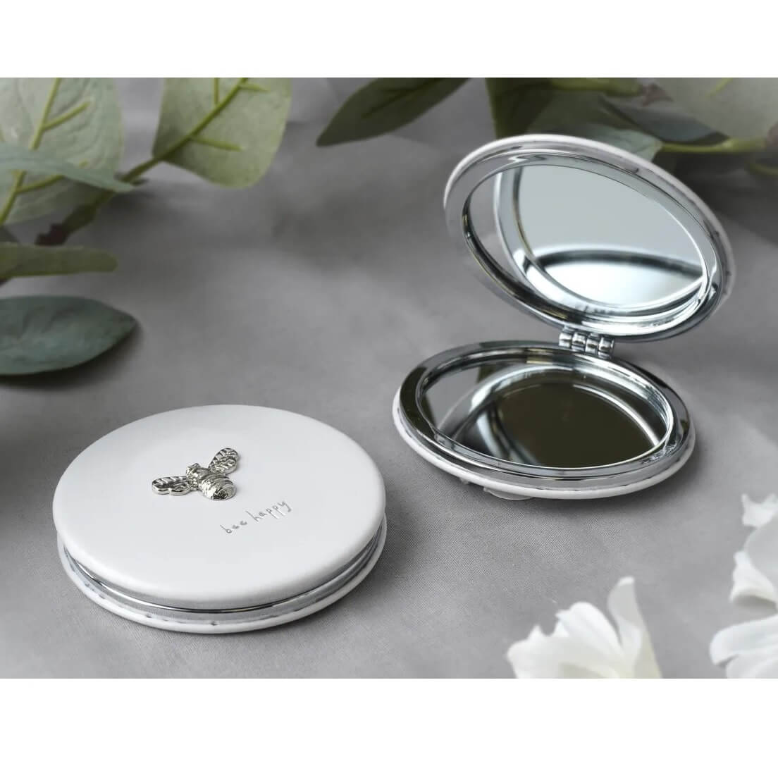 Silver Bumblebee White Compact Mirror