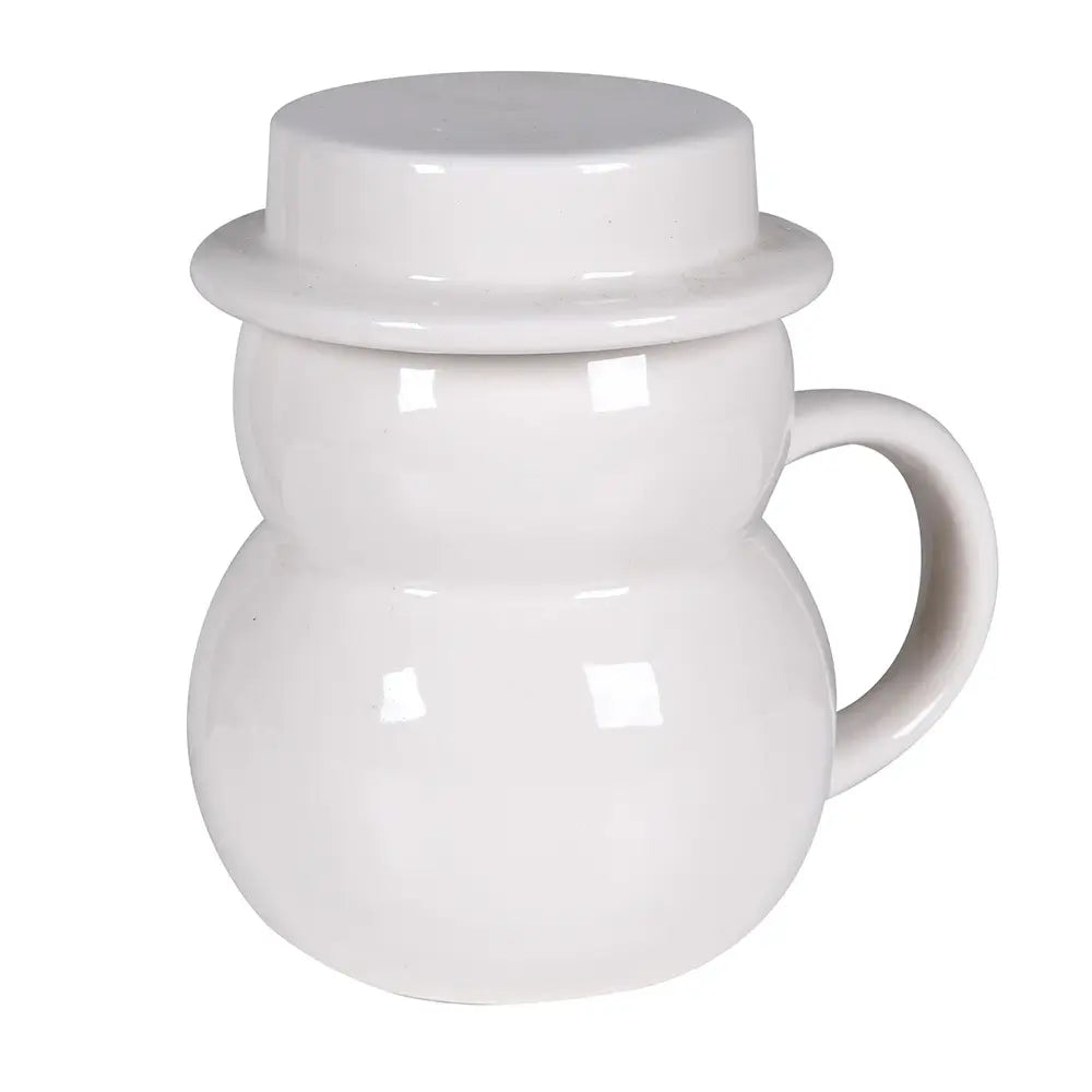 White Snowman Ceramic Mug with Lid